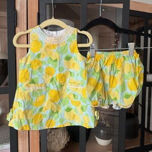 Lemons dress set tulip hem embroidered bows positano baby girl lilly pulitzer